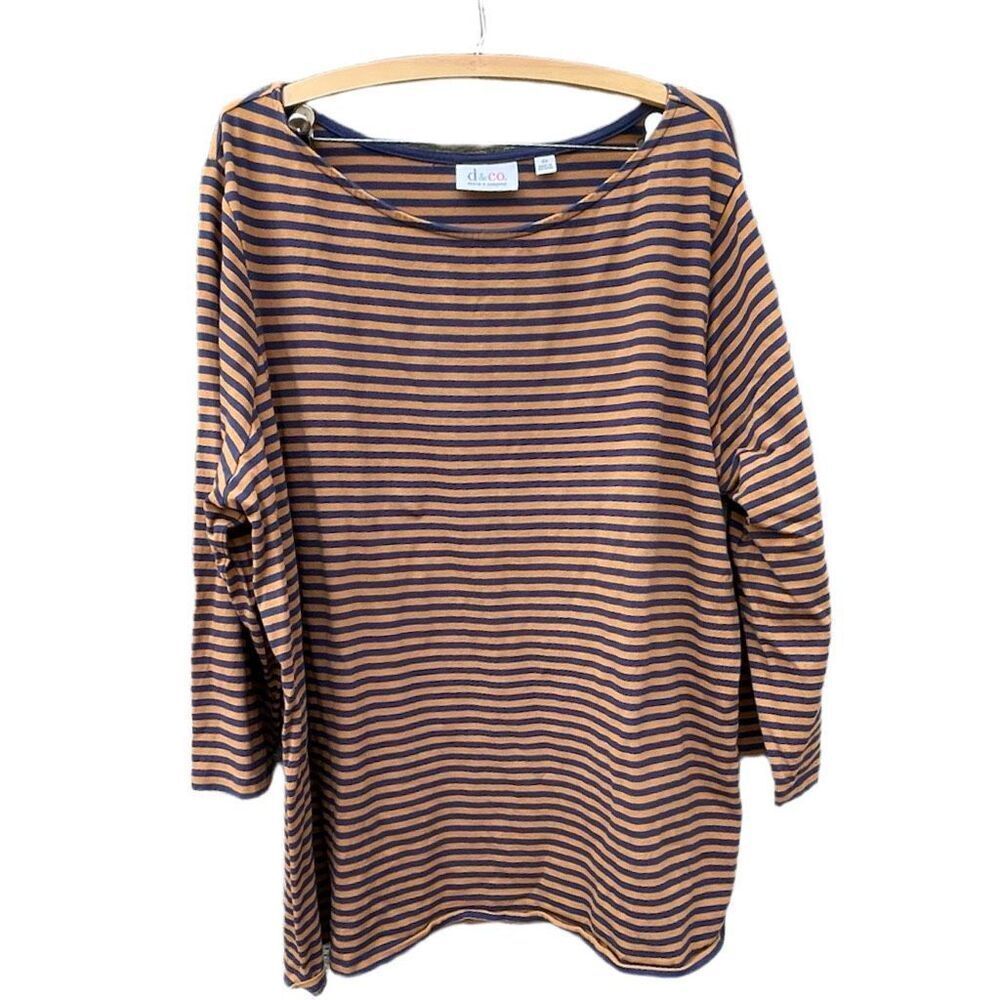 Denim + Co. size 3X blue tan striped top.
